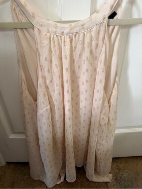 Women’s Pleated Cream Shirt with Gold Dot Accents